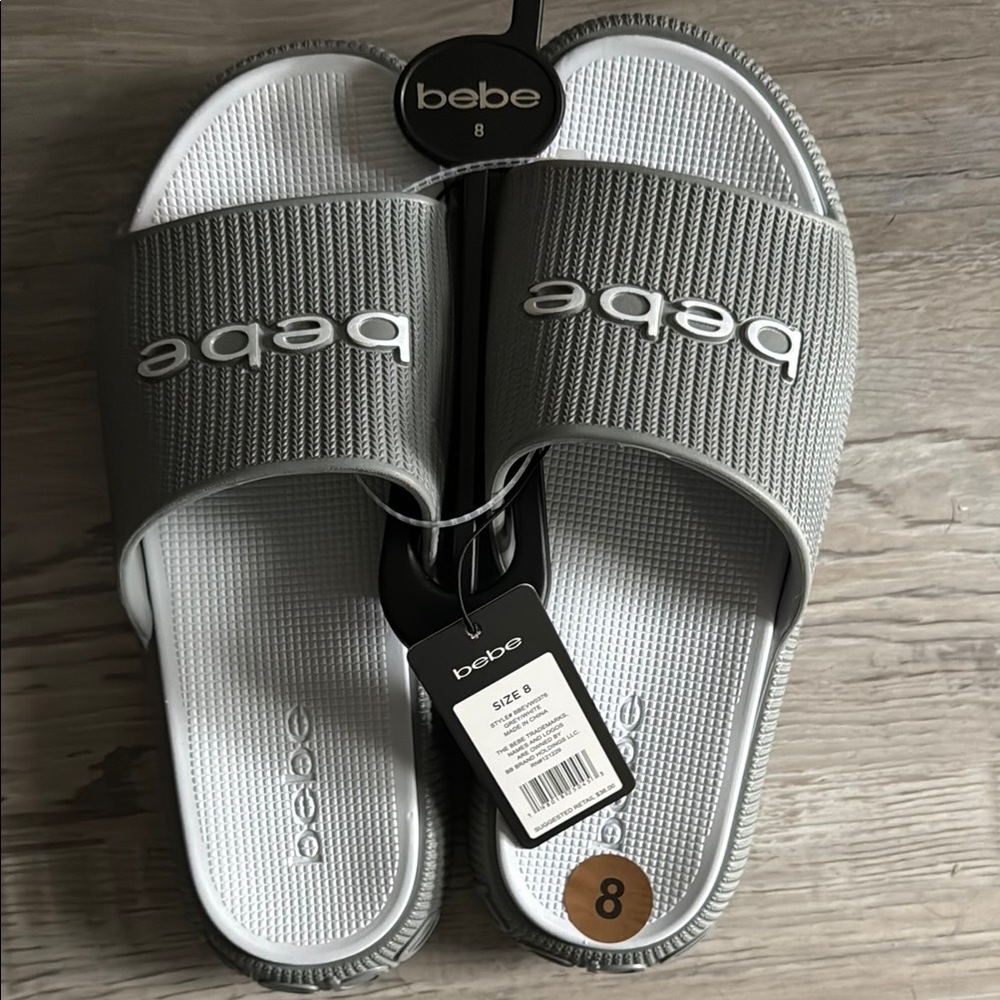 Bebe Gray and White Sandals with Textured Strap